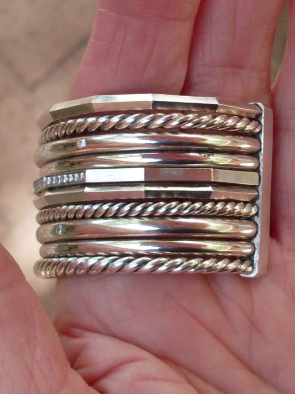 Recently Retired David Yurman 10 Row Stax Cuff w/Diamonds - 925 - Gift Boxed - Picture 7 of 13